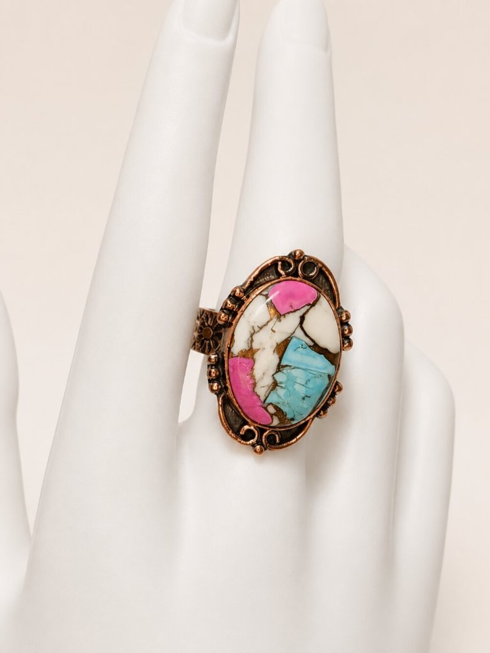 Cotton Candy Turquoise Adjustable Statement Ring R-1 - Picture 5 of 8